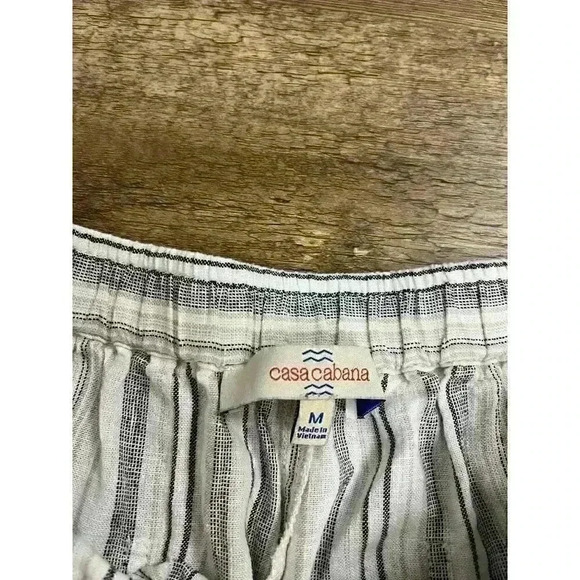 Casa Cabana Linen Pants Women Sz M Cropped Wide Leg Summer Striped Beach Relaxed - Picture 5 of 10